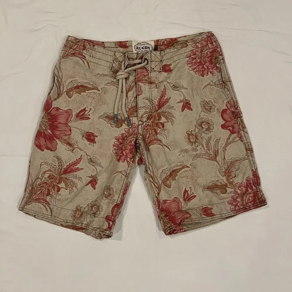 Rugby Ralph Lauren Floral Canvas Shorts Drawstring Cotton Mens 30 Y2K Preppy